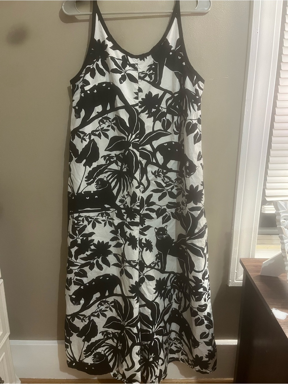 Anthropologie Black & White Tropical Cat Print Slip Dress
